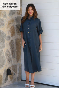 Alina Solid Navy Midi Dress