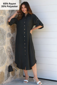 Alina Solid Black  Midi Dress