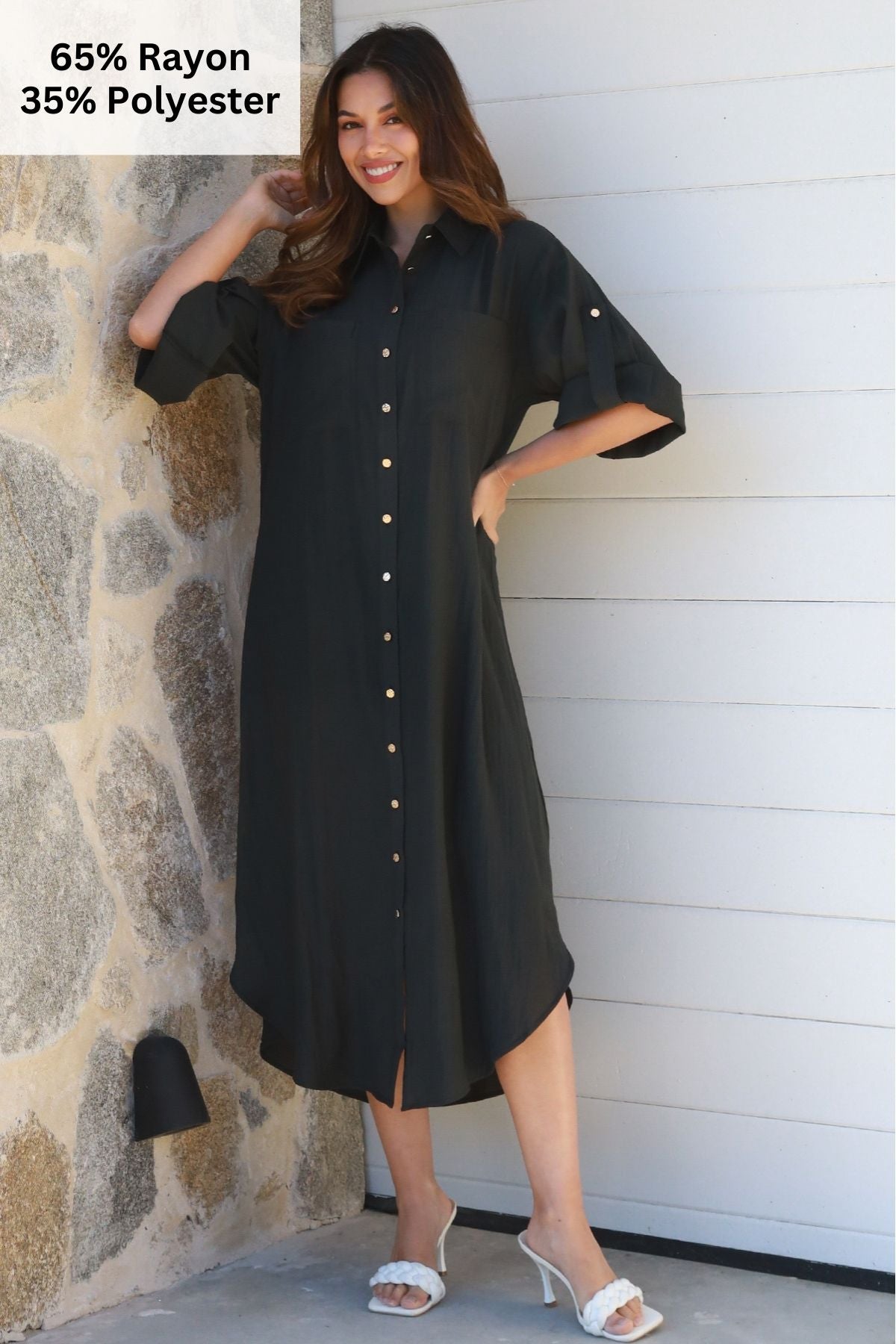 Alina Solid Black  Midi Dress