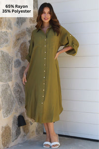 Alina Solid Khaki Midi Dress