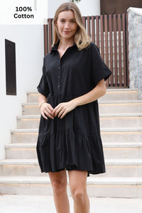 YF0086SP Cotton Black Mini Dress