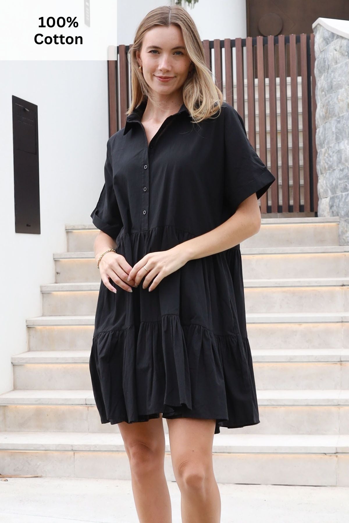 YF0086SP Cotton Black Mini Dress