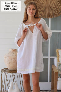 Linen Blend White Mini Dress