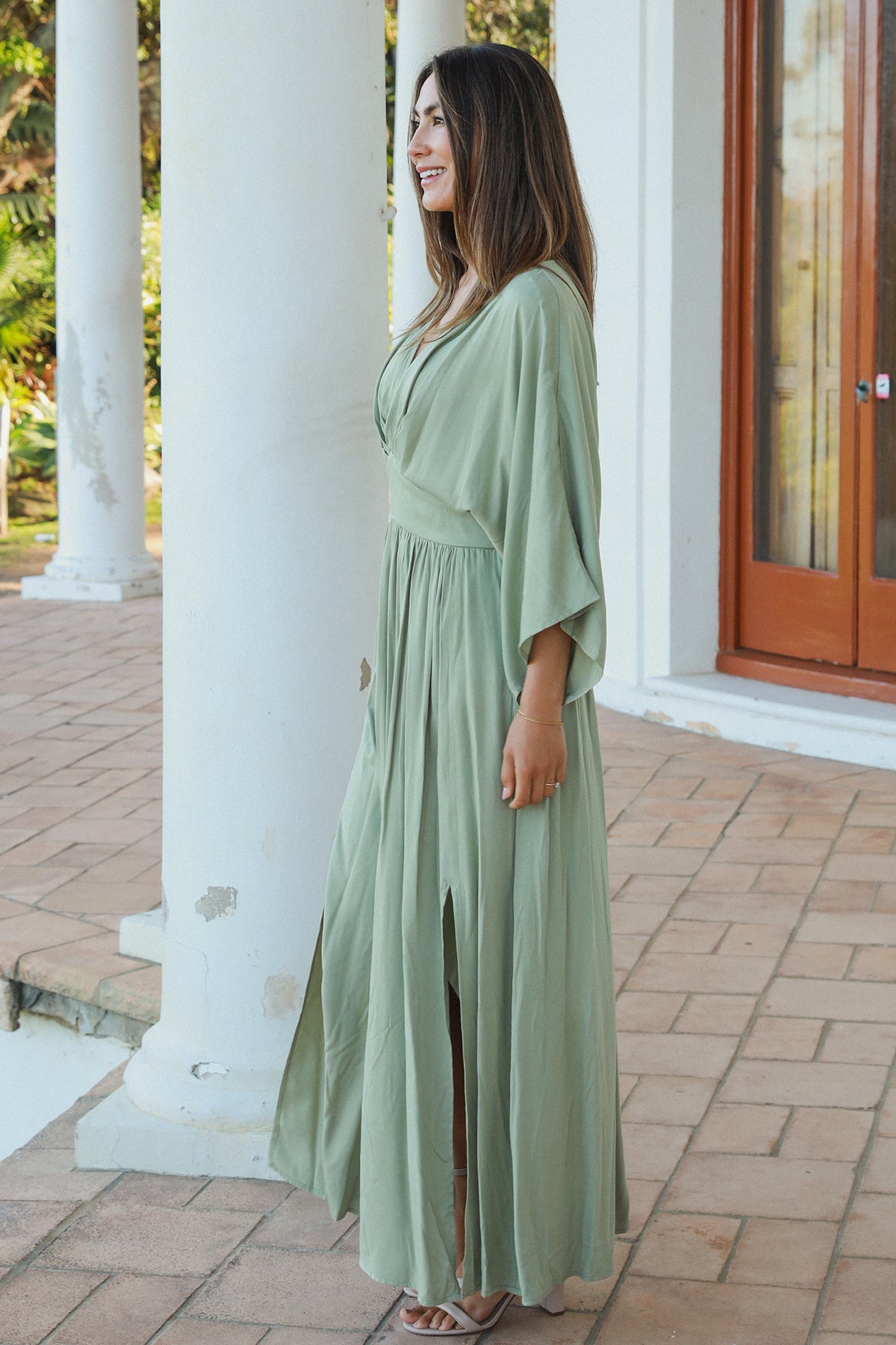 Khaki maxi dress with hot sale sleeves