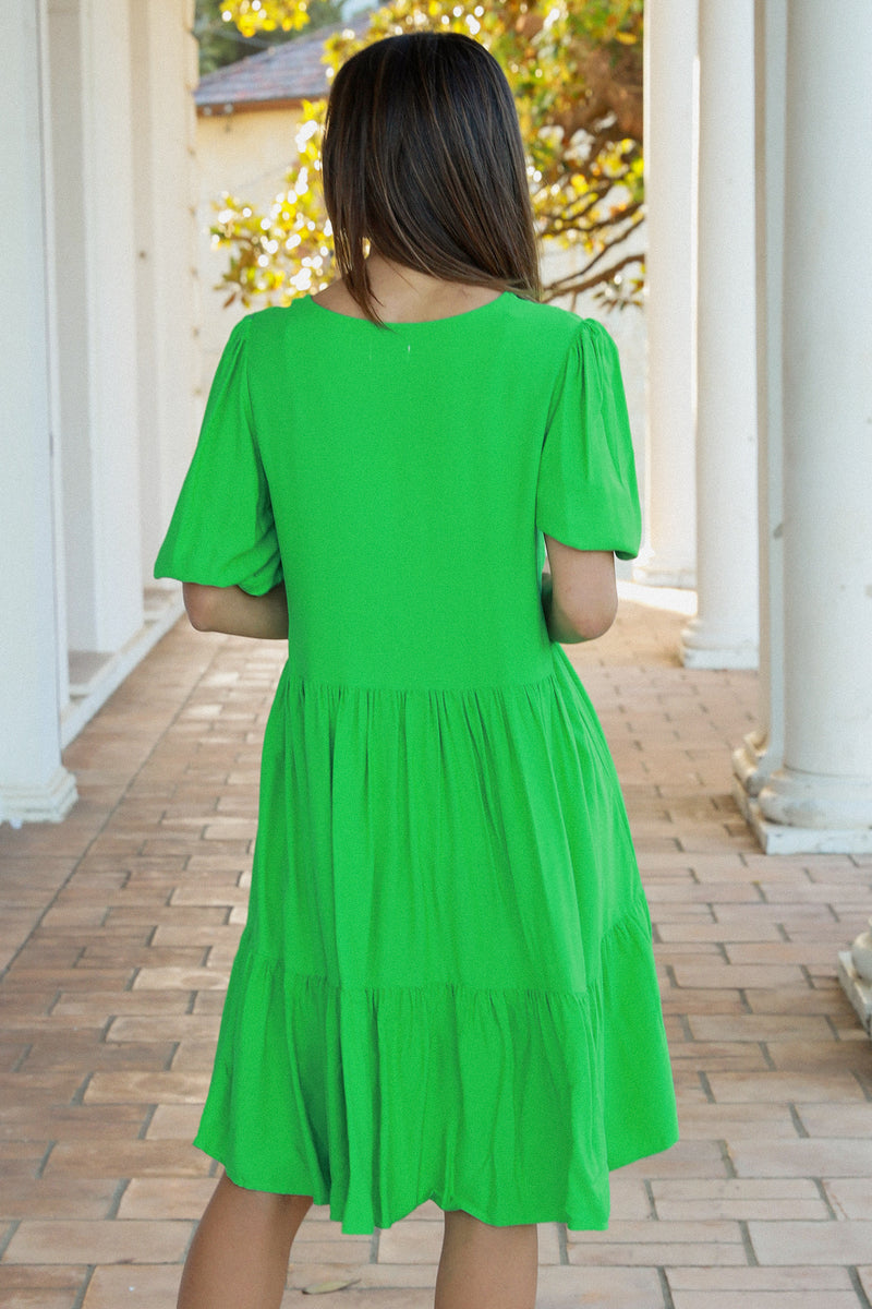 Lyra Green V-Neck Mini Dress