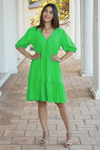 Lyra Green V-Neck Mini Dress