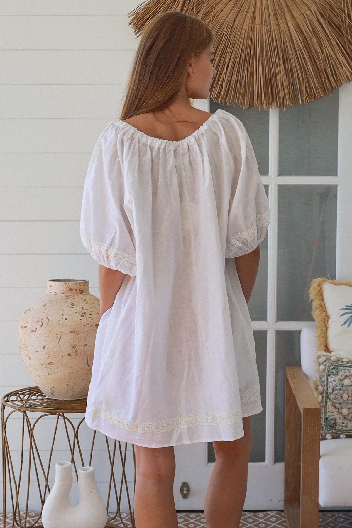Linen Blend White Mini Dress