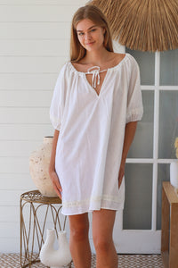 Linen Blend White Mini Dress