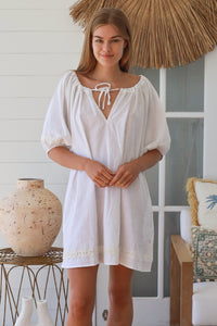 Linen Blend White Mini Dress