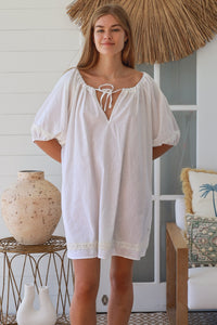 Linen Blend White Mini Dress