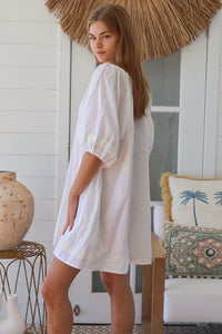 Linen Blend White Mini Dress