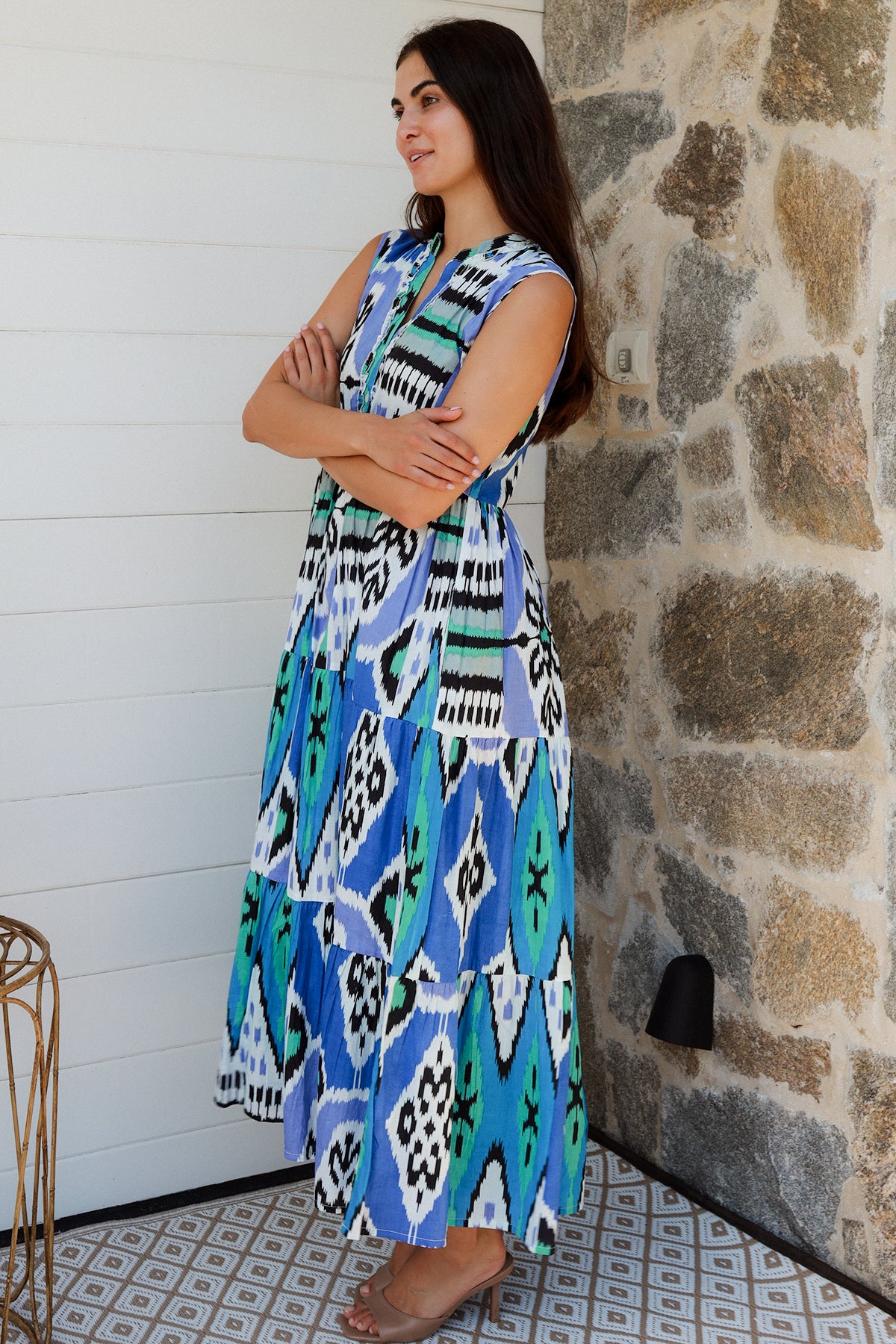 Geisha Dress Parker Ikat Blue Black