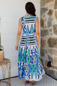 Geisha Dress Parker Ikat Blue Black
