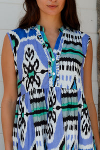 Geisha Dress Parker Ikat Blue Black