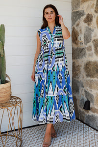 Geisha Dress Parker Ikat Blue Black