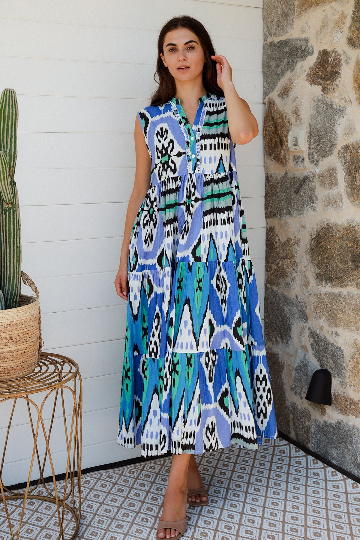 Geisha Dress Parker Ikat Blue Black