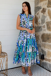 Geisha Dress Parker Ikat Blue Black