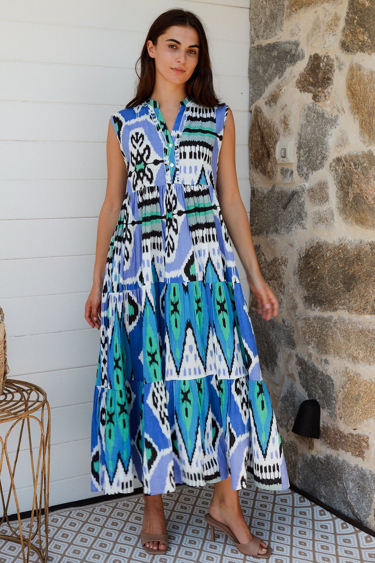 Geisha Dress Parker Ikat Blue Black