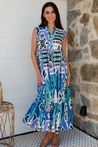 Geisha Dress Parker Ikat Blue Black
