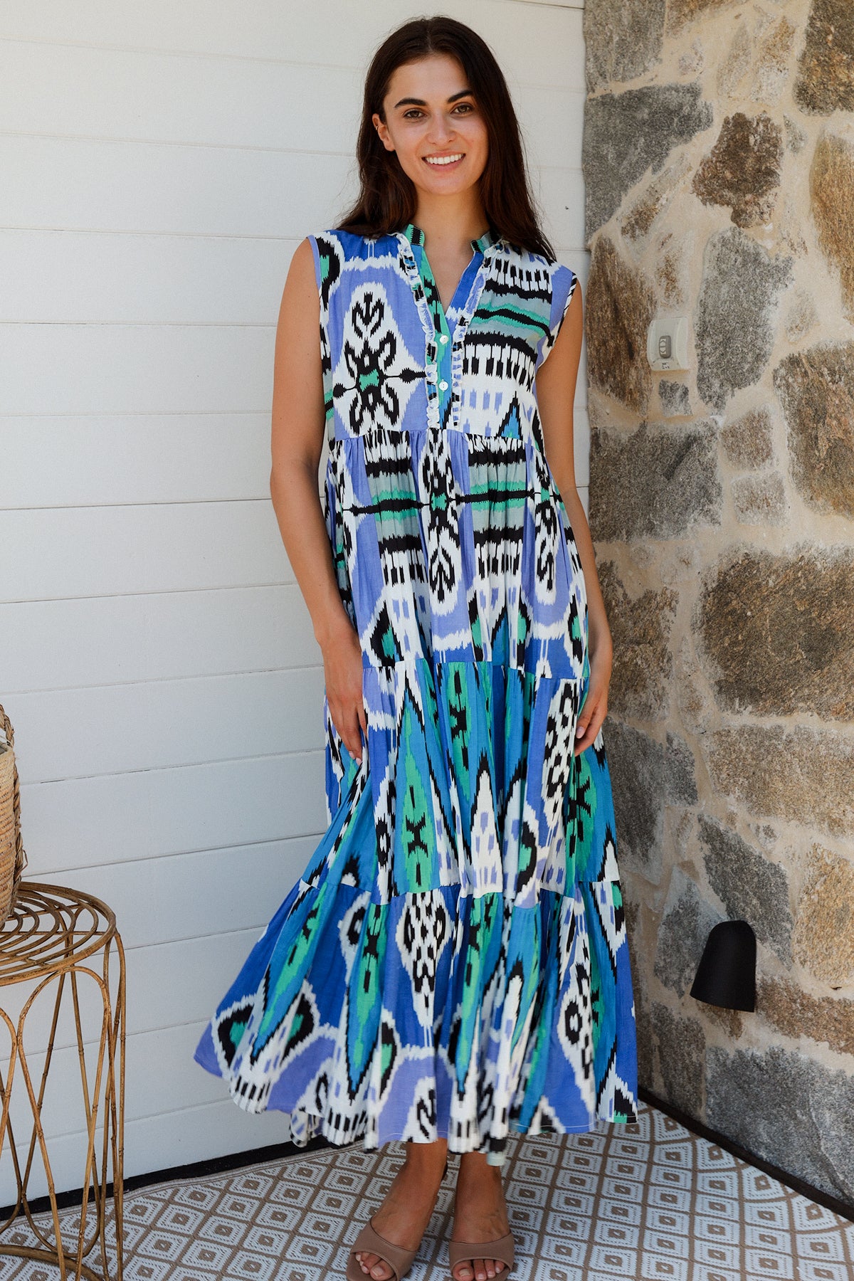 Geisha Dress Parker Ikat Blue Black