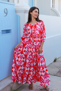 Enerson Dress Ford Ikat Pink Orange