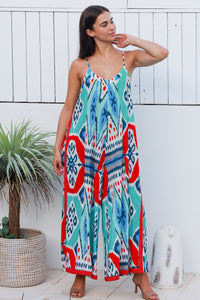 Rio Jumpsuit Parker Ikat Teal Red