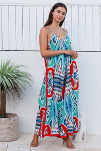 Rio Jumpsuit Parker Ikat Teal Red