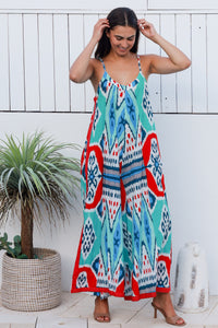 Rio Jumpsuit Parker Ikat Teal Red