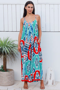 Rio Jumpsuit Parker Ikat Teal Red
