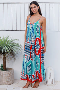 Rio Jumpsuit Parker Ikat Teal Red