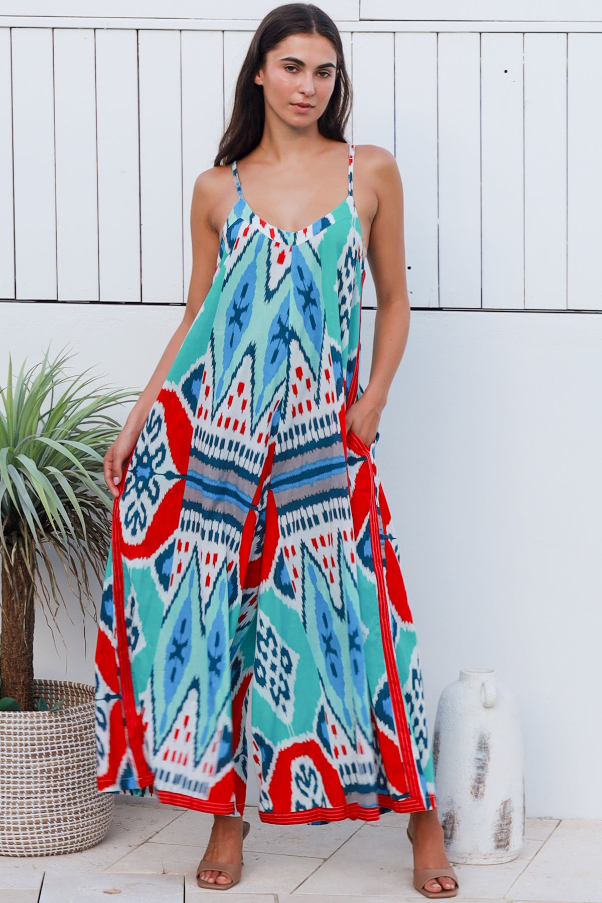 Rio Jumpsuit Parker Ikat Teal Red