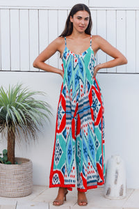 Rio Jumpsuit Parker Ikat Teal Red