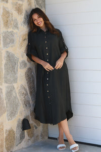 Alina Solid Black  Midi Dress