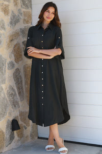 Alina Solid Black  Midi Dress