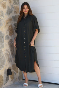 Alina Solid Black  Midi Dress