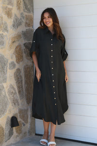 Alina Solid Black  Midi Dress