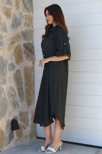 Alina Solid Black  Midi Dress