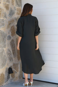 Alina Solid Black  Midi Dress