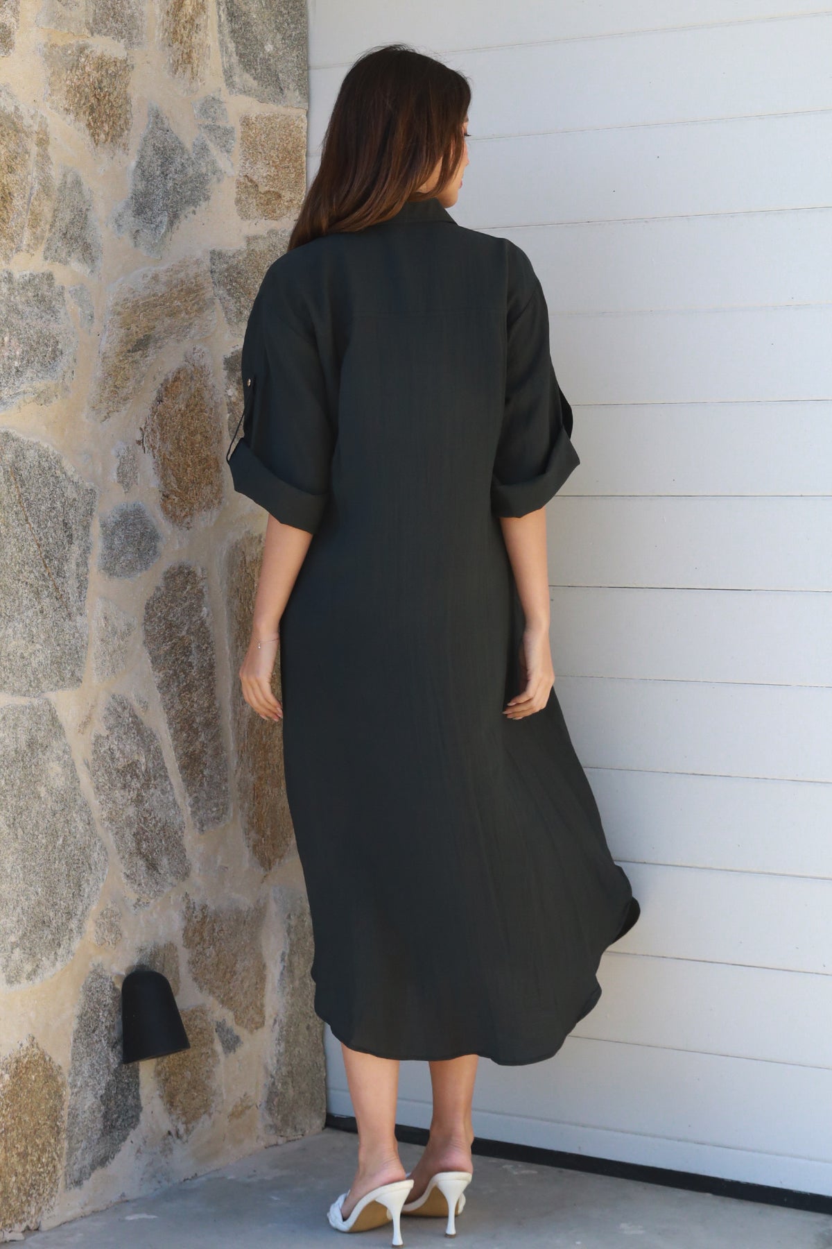 Alina Solid Black  Midi Dress