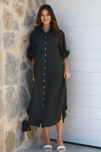 Alina Solid Black  Midi Dress