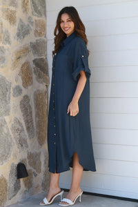 Alina Solid Navy Midi Dress