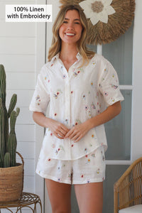 MH0222CH Linen Top with Embroider