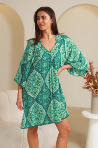 Luisa Green 1/2 Sleeves Mini Dress