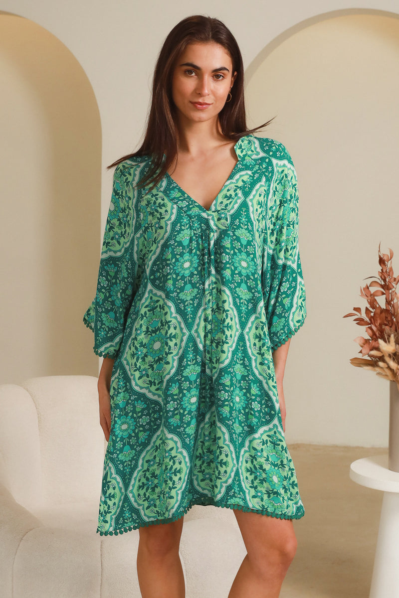 Luisa Green 1/2 Sleeves Mini Dress