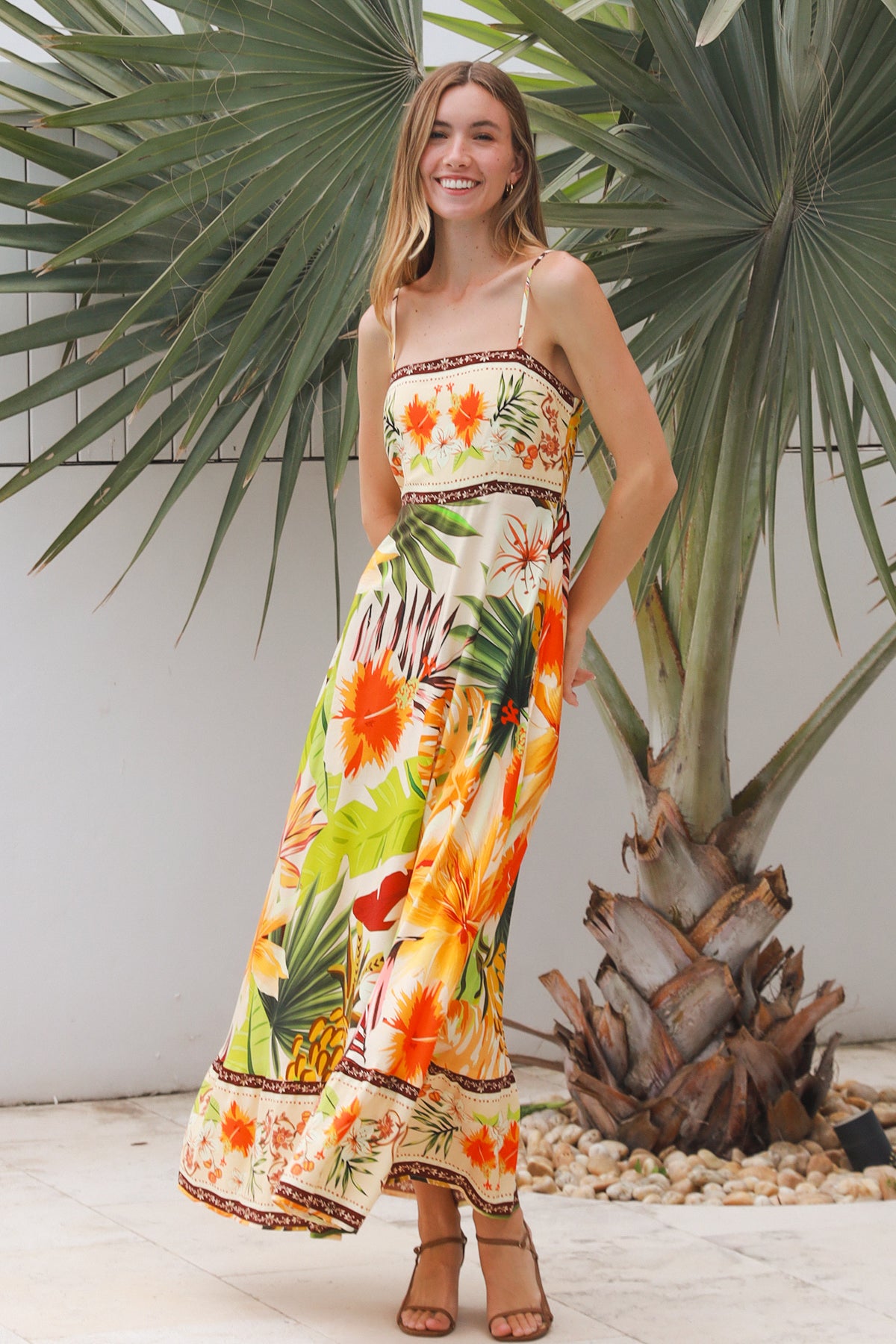 Tiara Brown Slip Maxi Dress