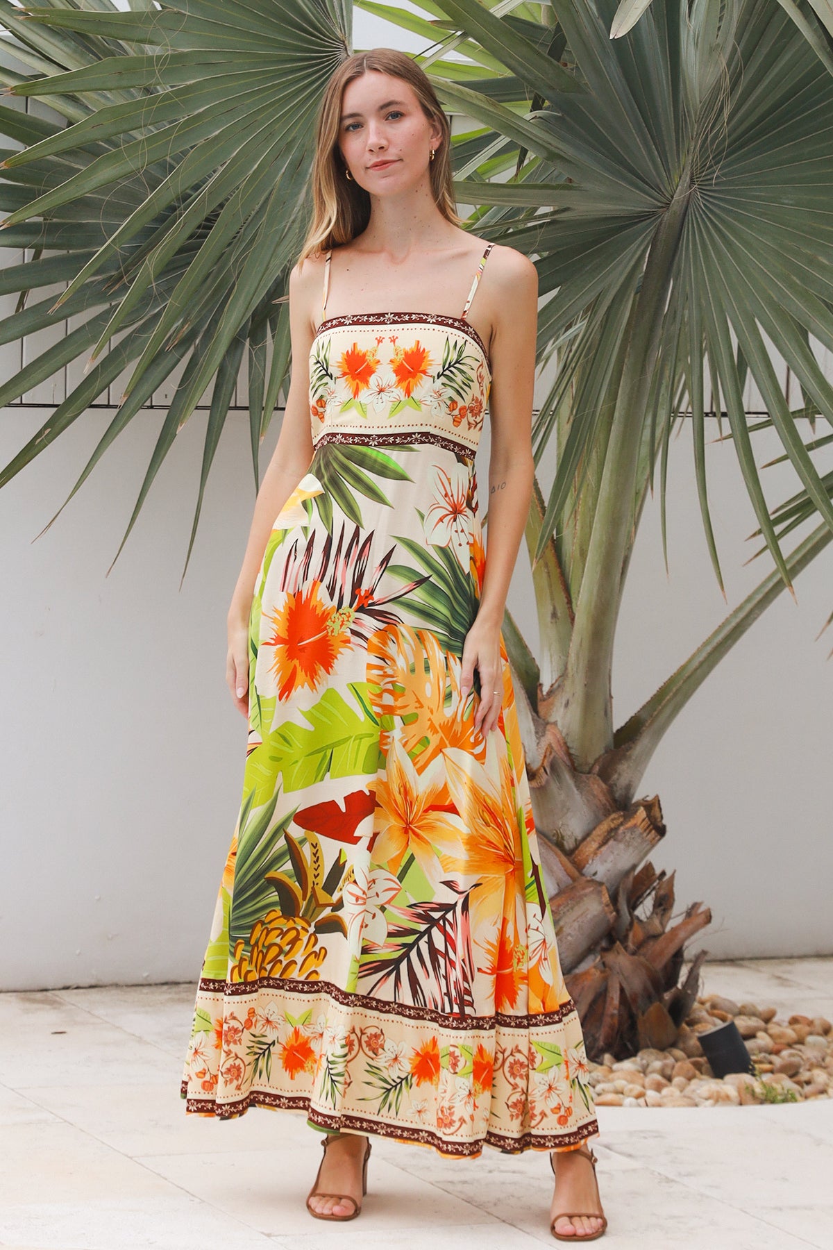 Tiara Brown Slip Maxi Dress