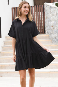 YF0086SP Cotton Black Mini Dress