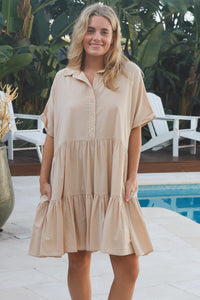 YF0088SP Cotton Beige Mini Dress